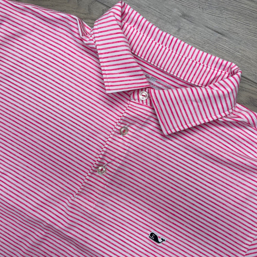 Vineyard Vines Polo Shirt Mens L Pink Striped On-The-Go Sankaty Performance